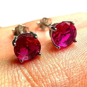 Sterling Silver 925 Ruby CZ Stud Earrings 5mm | Round Cut Birthstone Jewelry